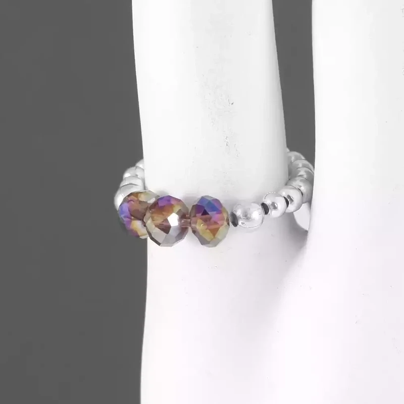 Seed Bead Stretch Ring With Glass Beads - Amethyst by Metal Planet