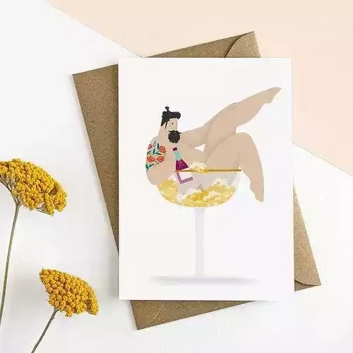 Sexy Man Champagne Card by Elsa Rose Frere