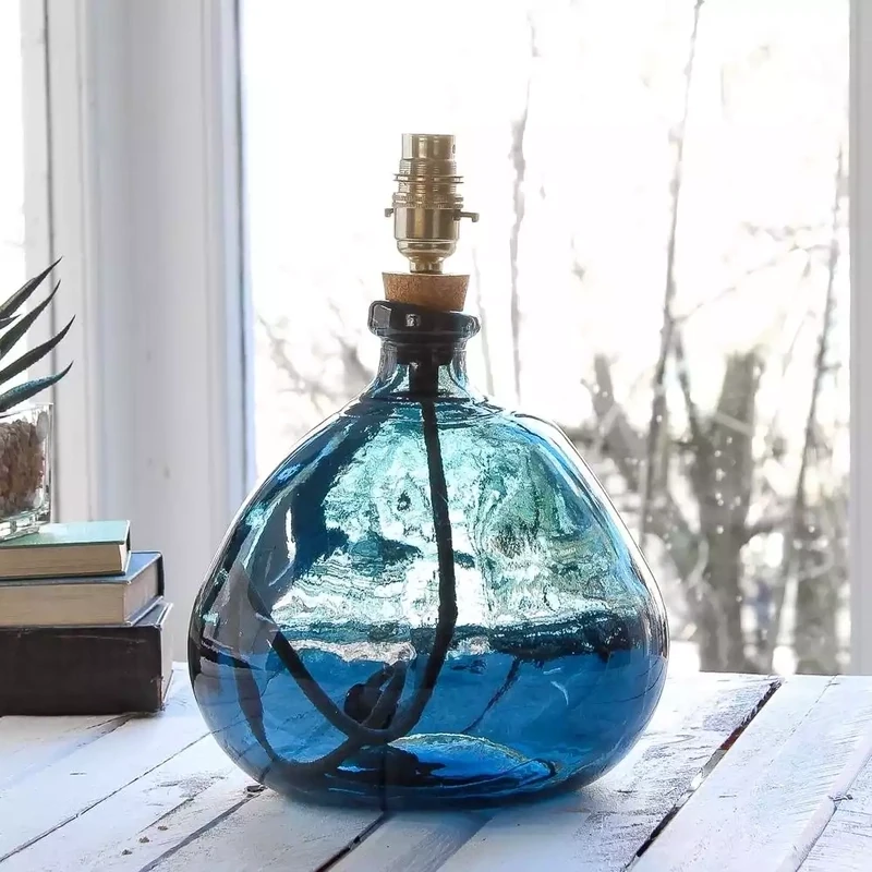 Simplicity Recycled Glass Rustic Lamp Base - 29cm - Petrol Blue by Jarapa