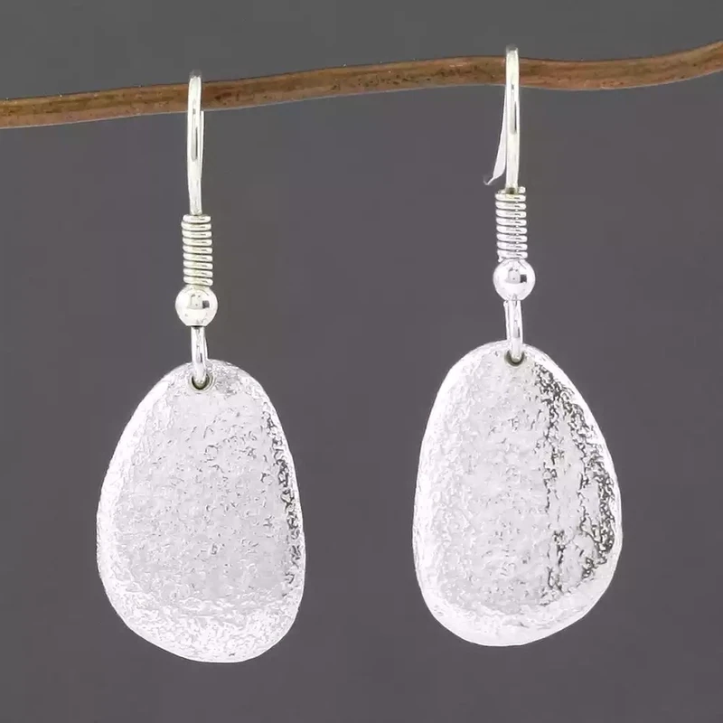 Silver Pebble Drop Earrings - Medium Flat by Silverfish