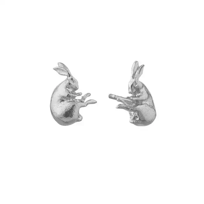 Sleeping Hare Stud Earrings - Silver by Alex Monroe
