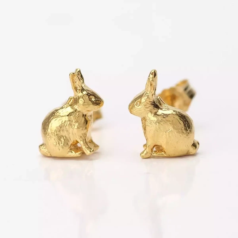 Sitting Bunny Stud Earrings - Gold Plated by Alex Monroe
