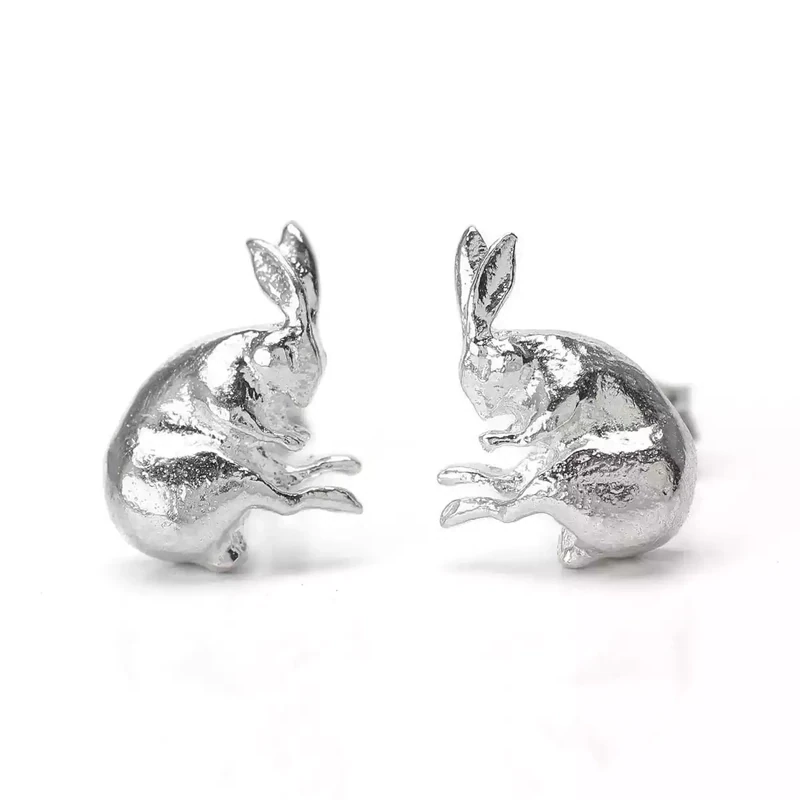 Sleeping Hare Stud Earrings - Silver by Alex Monroe
