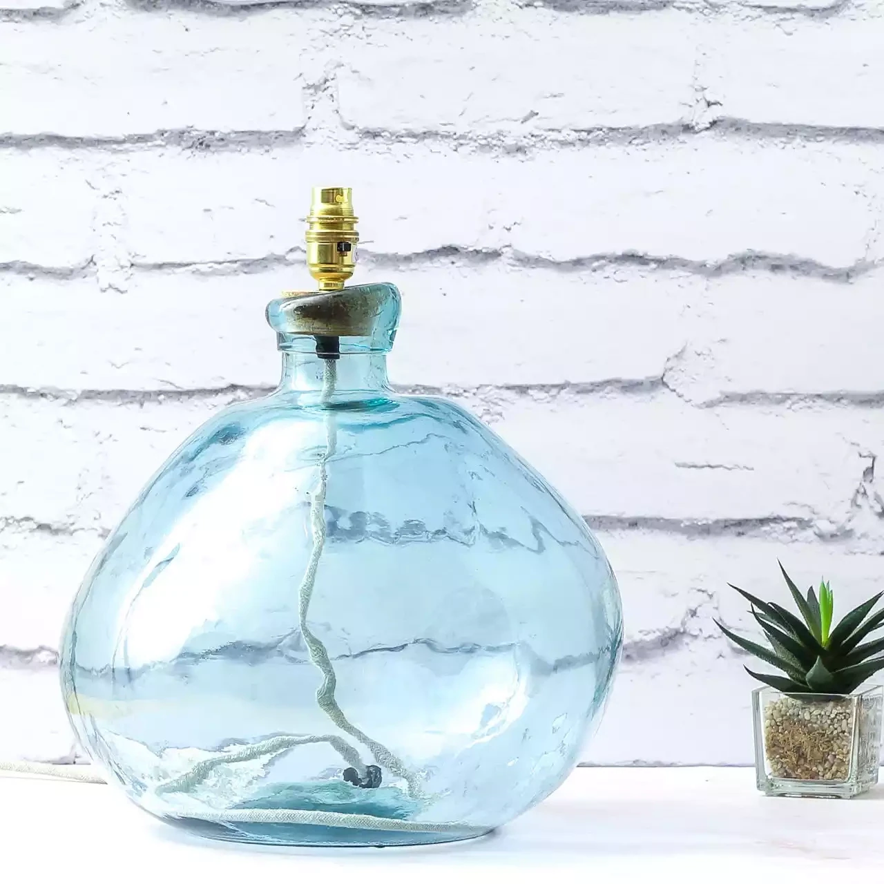 Simplicity Recycled Glass Rustic Lamp Base - 39cm - Light Blue by Jarapa