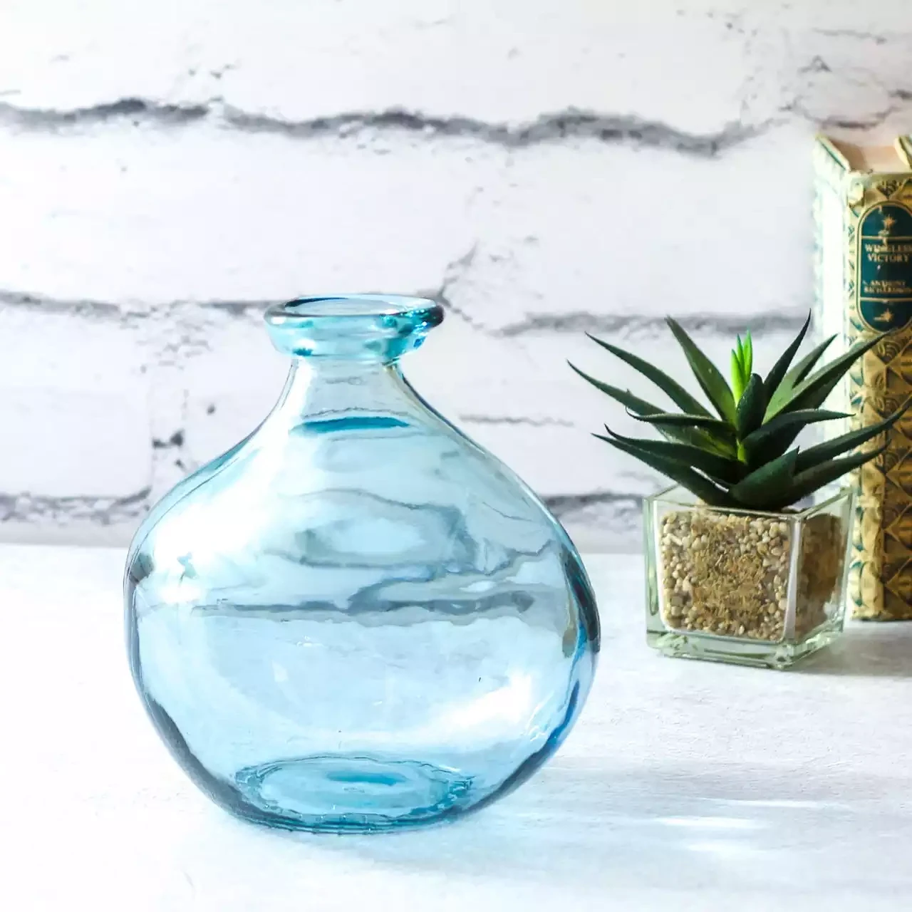 Simplicity Recycled Glass Vase - 18cm - Light Blue by Jarapa