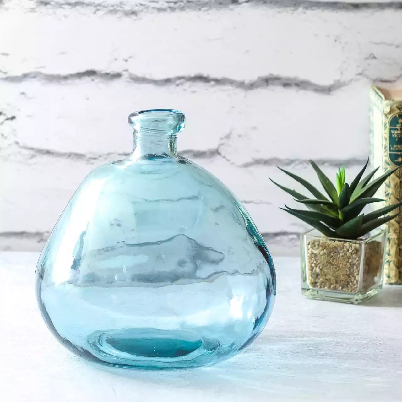 Simplicity Recycled Glass Vase - 23cm - Light Blue by Jarapa