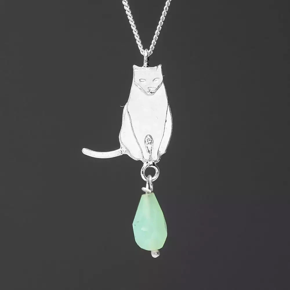 Sitting Cat Pendant - Silver With Chrysoprase by Amanda Coleman