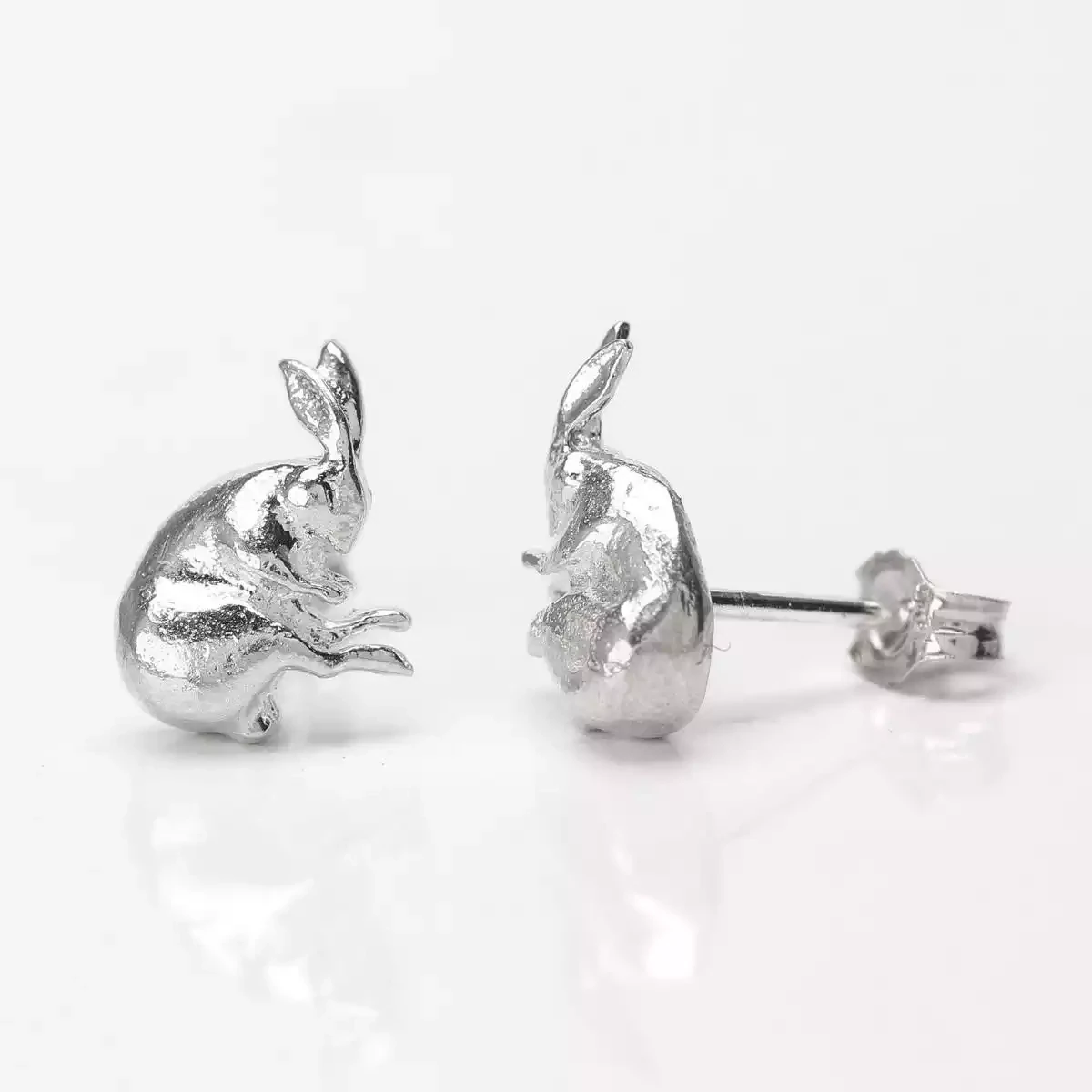 Alex Monroe Silver Sleeping Hare Stud Earrings