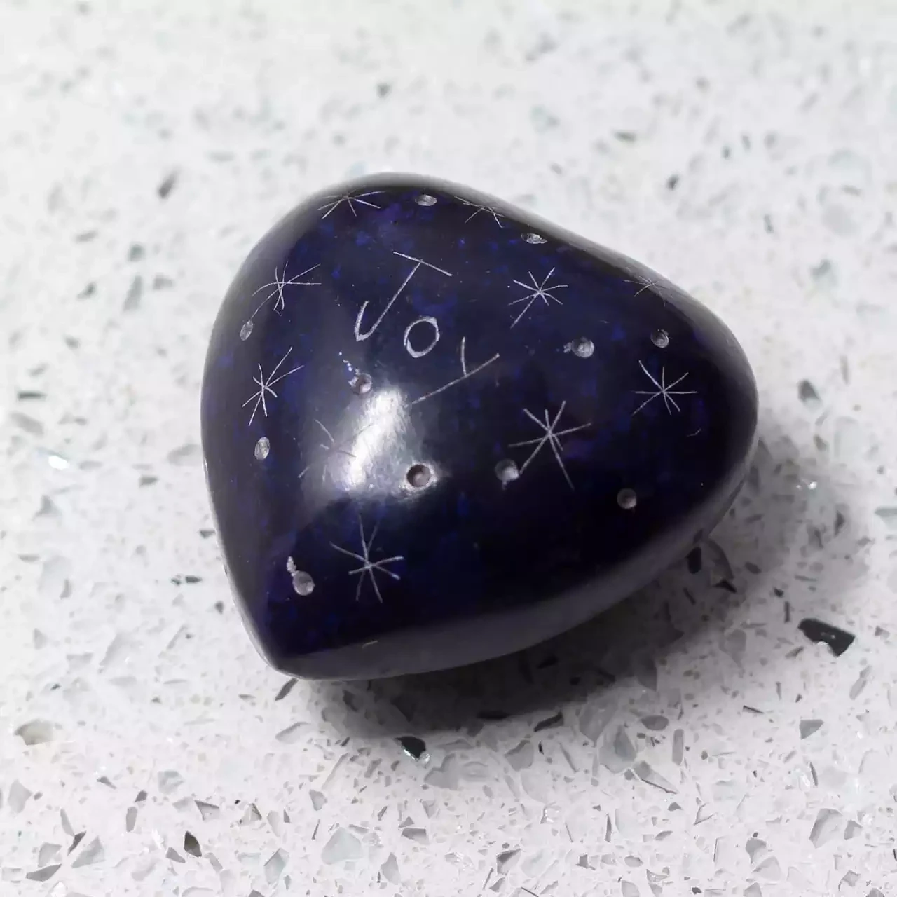 Soapstone 3d Heart - Blue With Joy by Shared Earth
