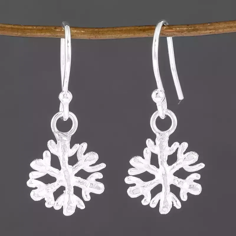 Snowflake Silver Drop Earrings by Fi Mehra