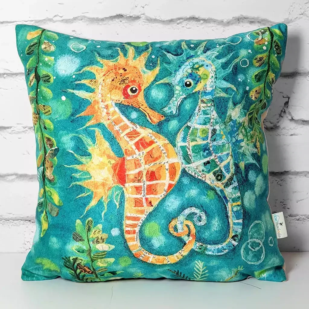 Soulmates Seahorses Cushion by Dawn Maciocia