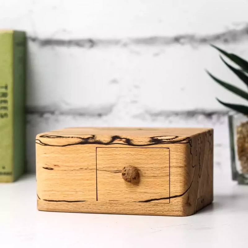 Spalted Beech One Drawer Secret Wooden Box by Dave McKeen