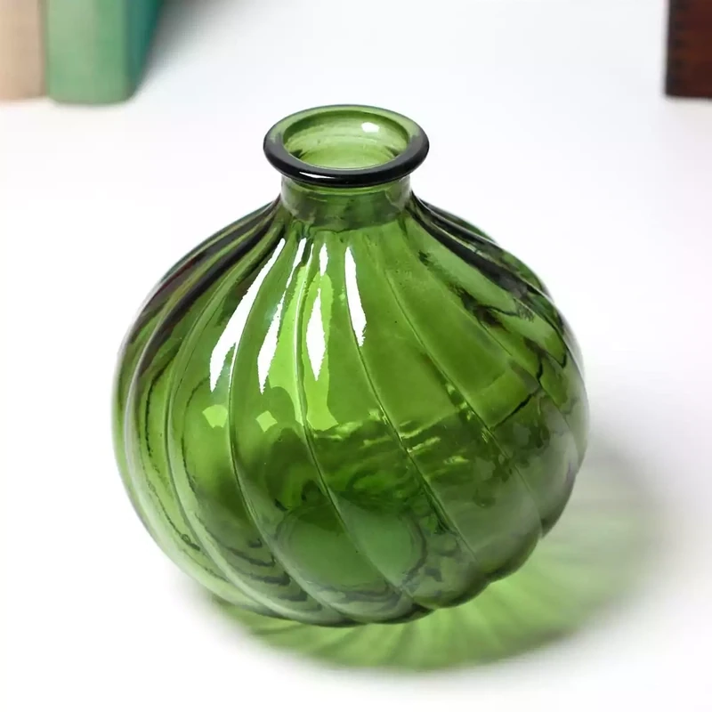 Spiral Recycled Glass Vase - 17cm - Juniper Green by Jarapa