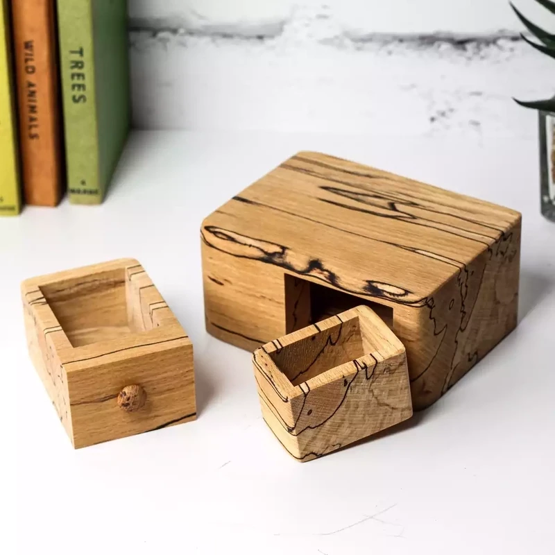 Spalted Beech One Drawer Secret Wooden Box by Dave McKeen