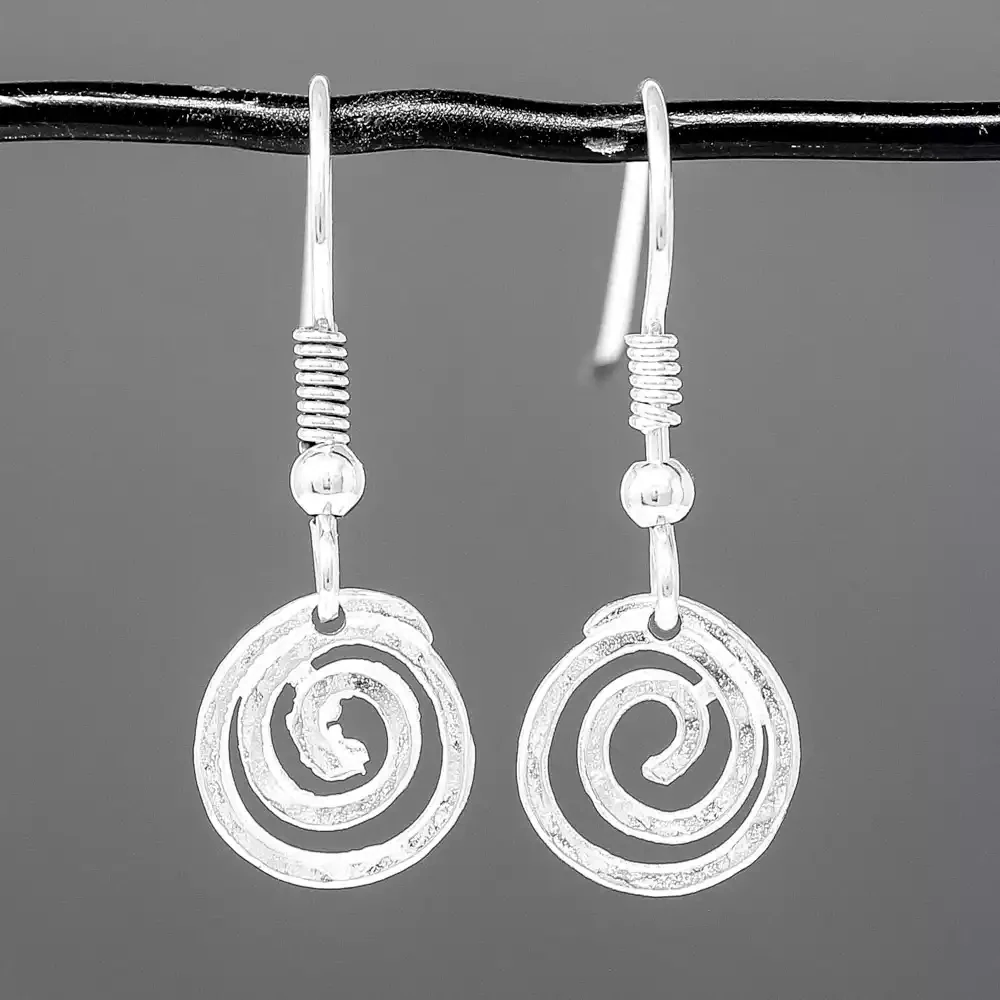 Spiral Silver Drop Earrings - Tiny by Silverfish