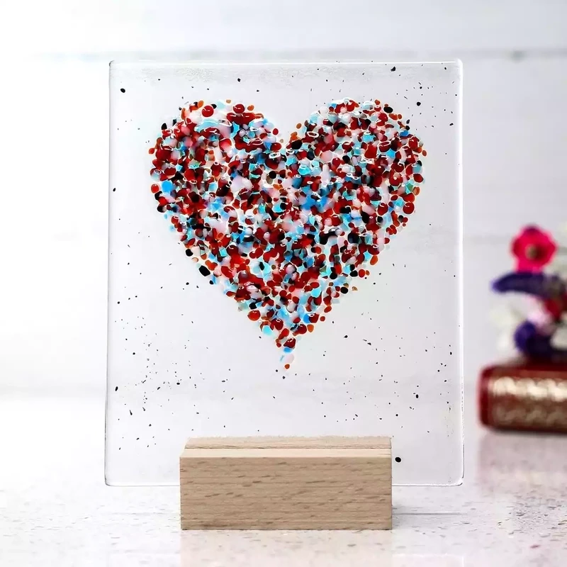 Square Standing Glass Heart - Multi Red by Jules Jules