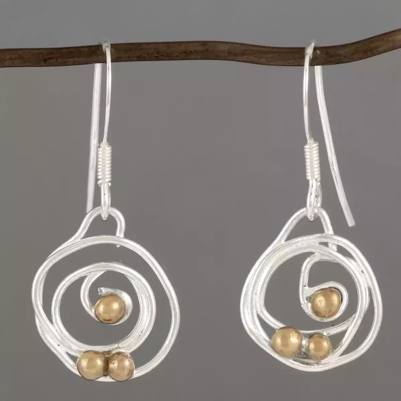 Squiggle Silver and Bronze Drop Earrings by Xuella Arnold