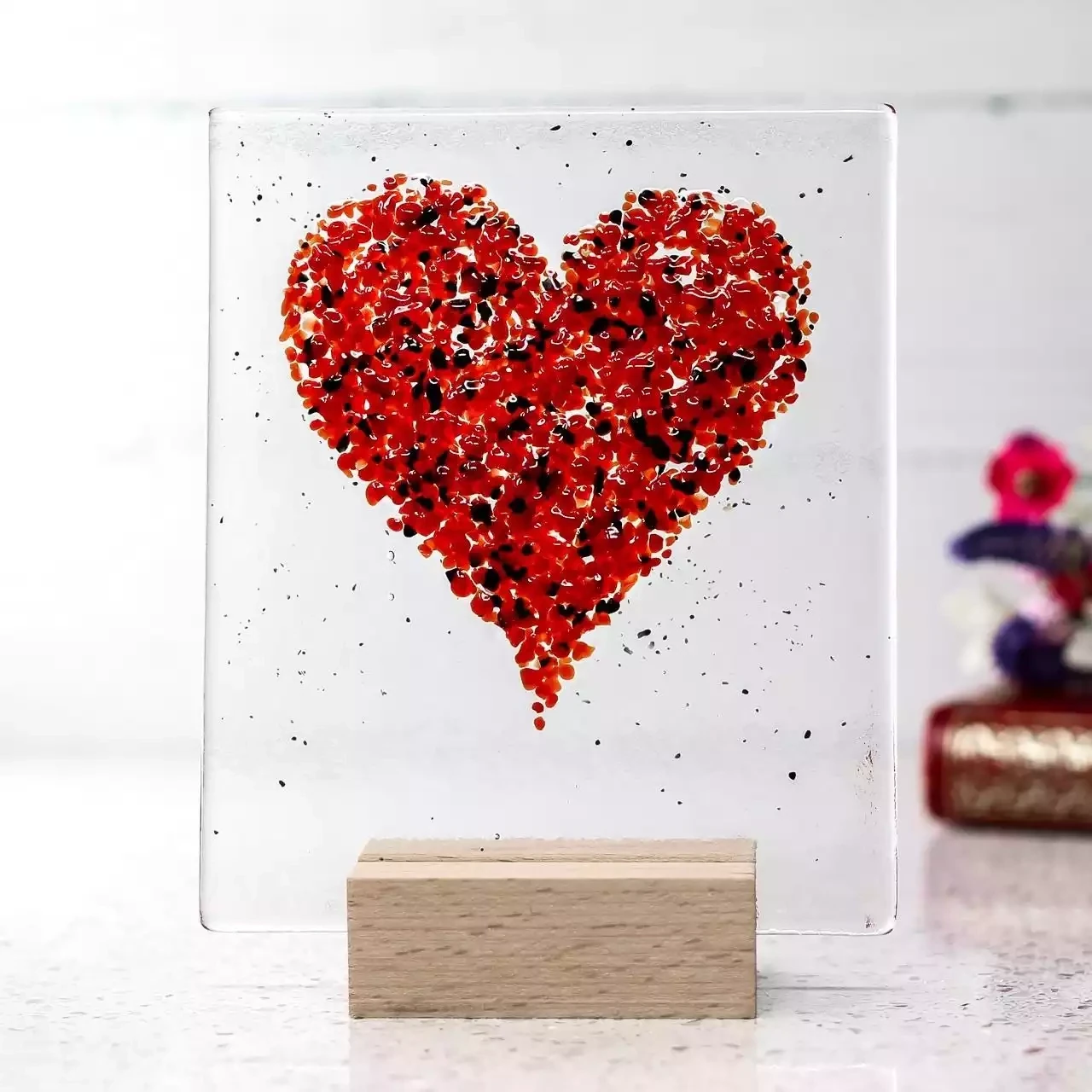 Square Standing Glass Heart - Red by Jules Jules