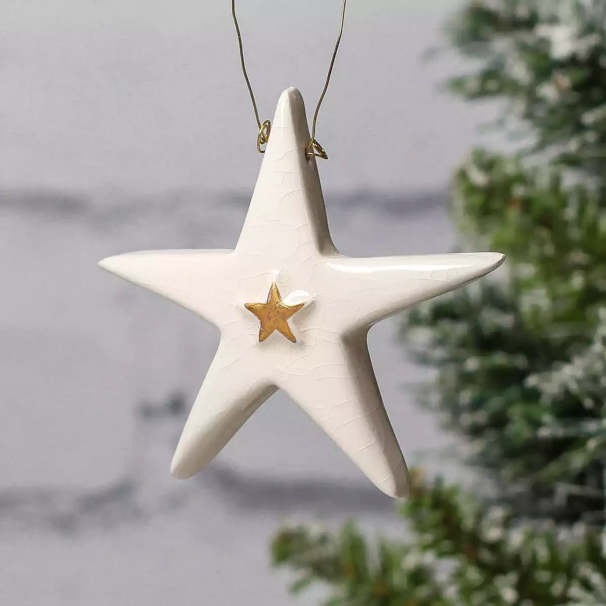 Star and Gold Star Ceramic Christmas Decoration - Small by Sophie Smith