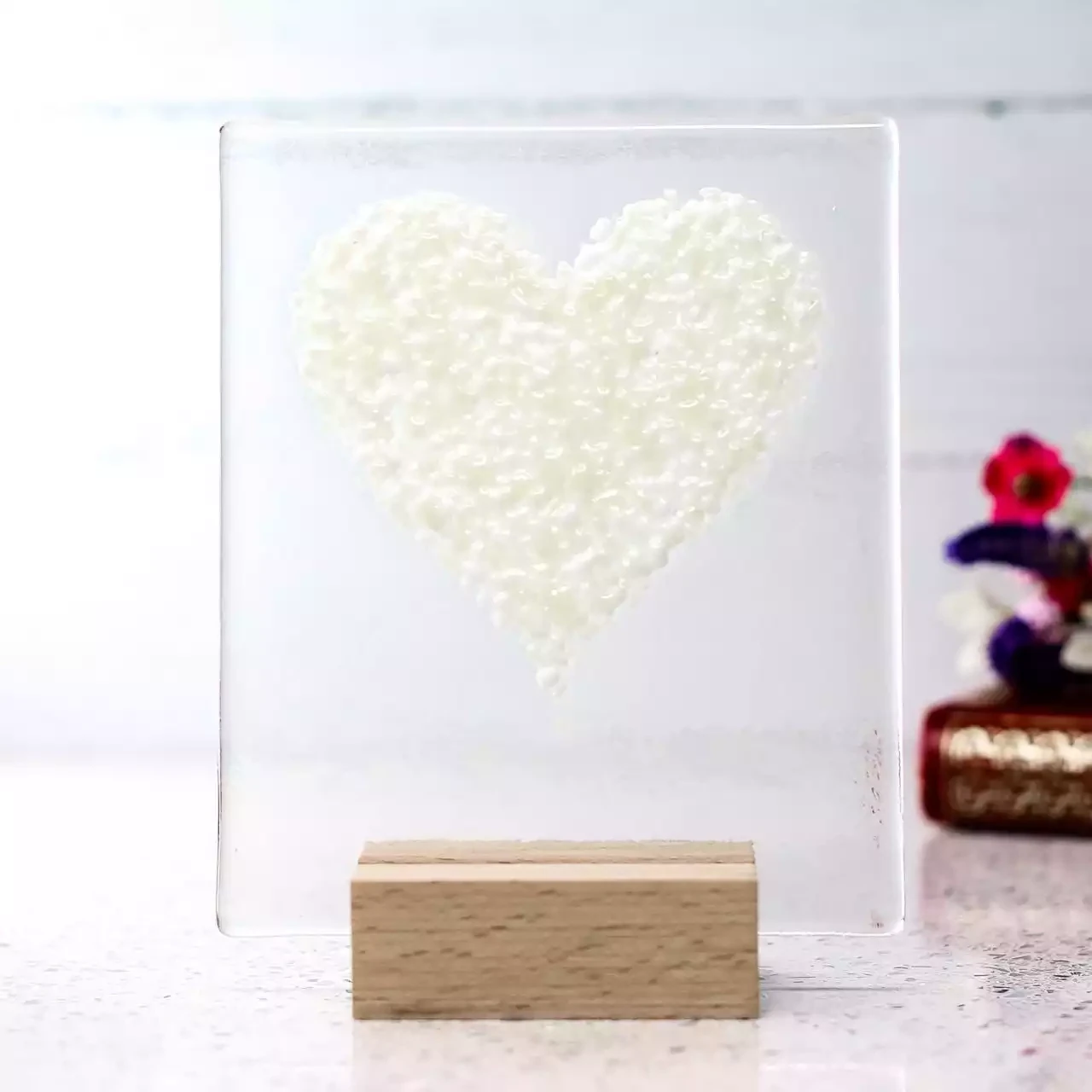 Square Standing Glass Heart - Ivory by Jules Jules