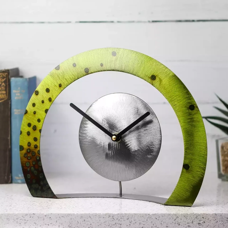 Steel and Bronze Hoop Mantel Clock - Spotty Green by Whittle Designs