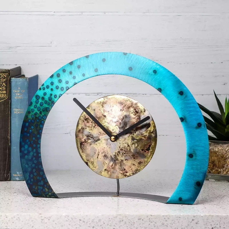 Steel and Bronze Hoop Mantel Clock - Spotty Blue by Whittle Designs