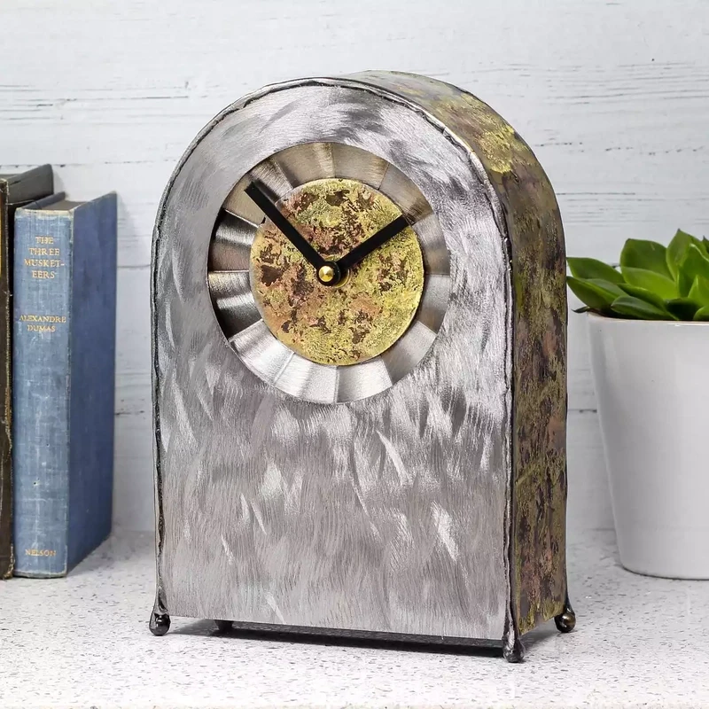 Steel and Bronze Mantel Clock - Medium by Whittle Designs