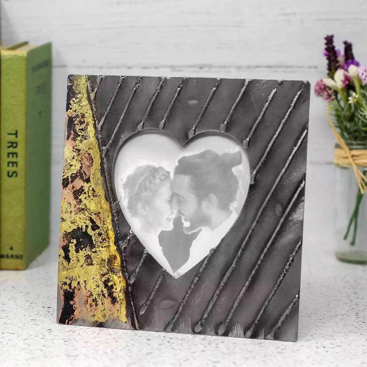 Steel and Bronze Square Heart Photo Frame - Small by Whittle Design