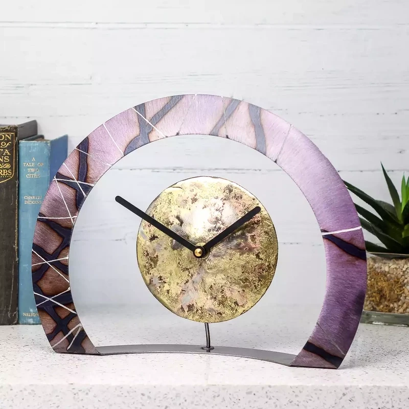 Steel and Bronze Hoop Mantel Clock - Purple by Whittle Designs