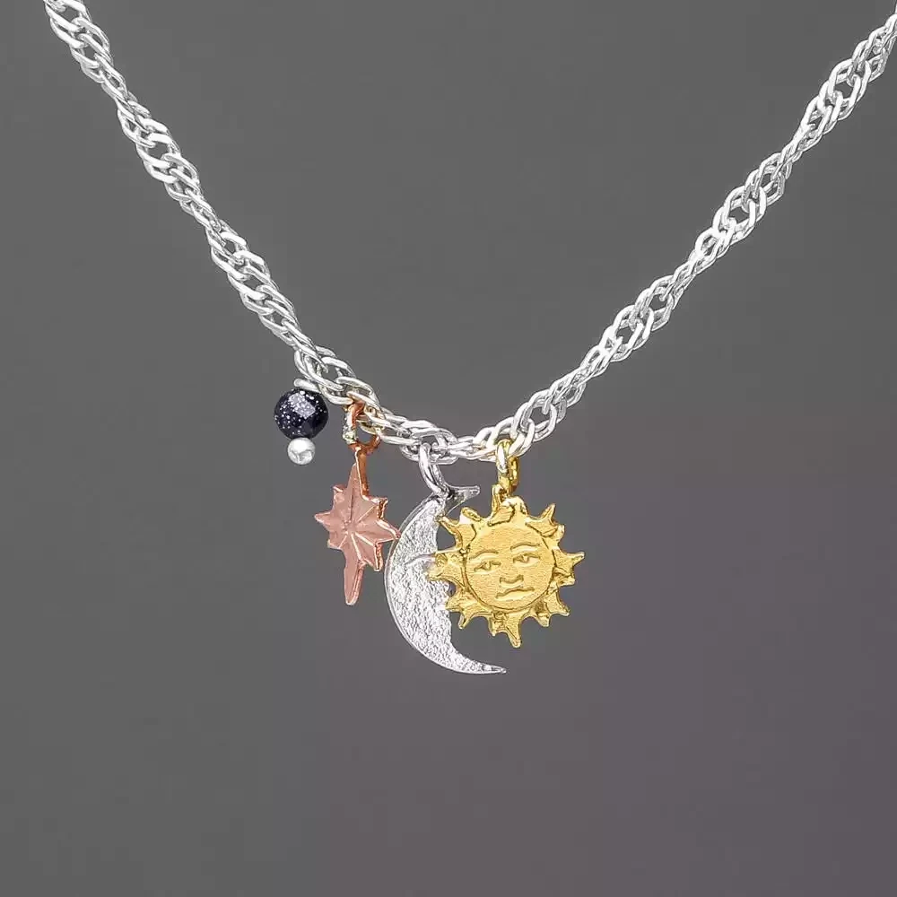 Sun, Moon and Stars Cluster Necklace by Amanda Coleman