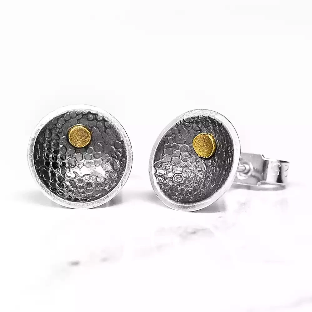 sunbeam oxidised silver and 18ct gold studs - medium by adele taylor