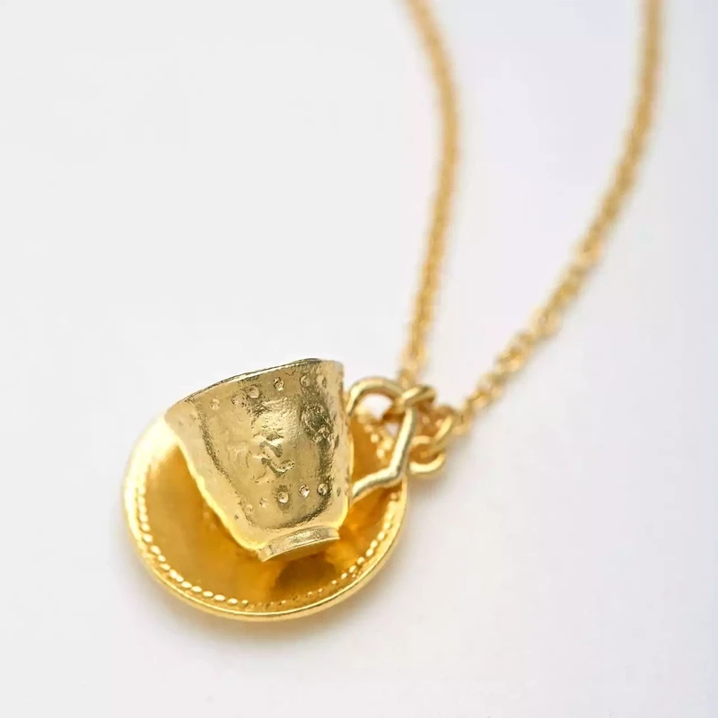 Teacup & Saucer Charm Necklace - Gold Plated by Alex Monroe
