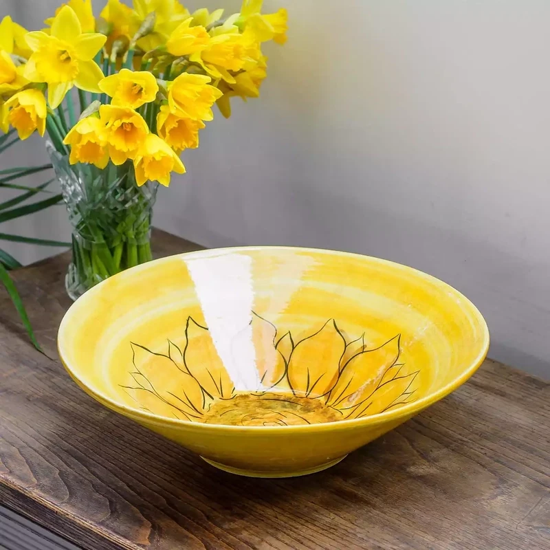 Sunflowers Hand Painted Ceramic Conical Bowl by Verano Ceramics