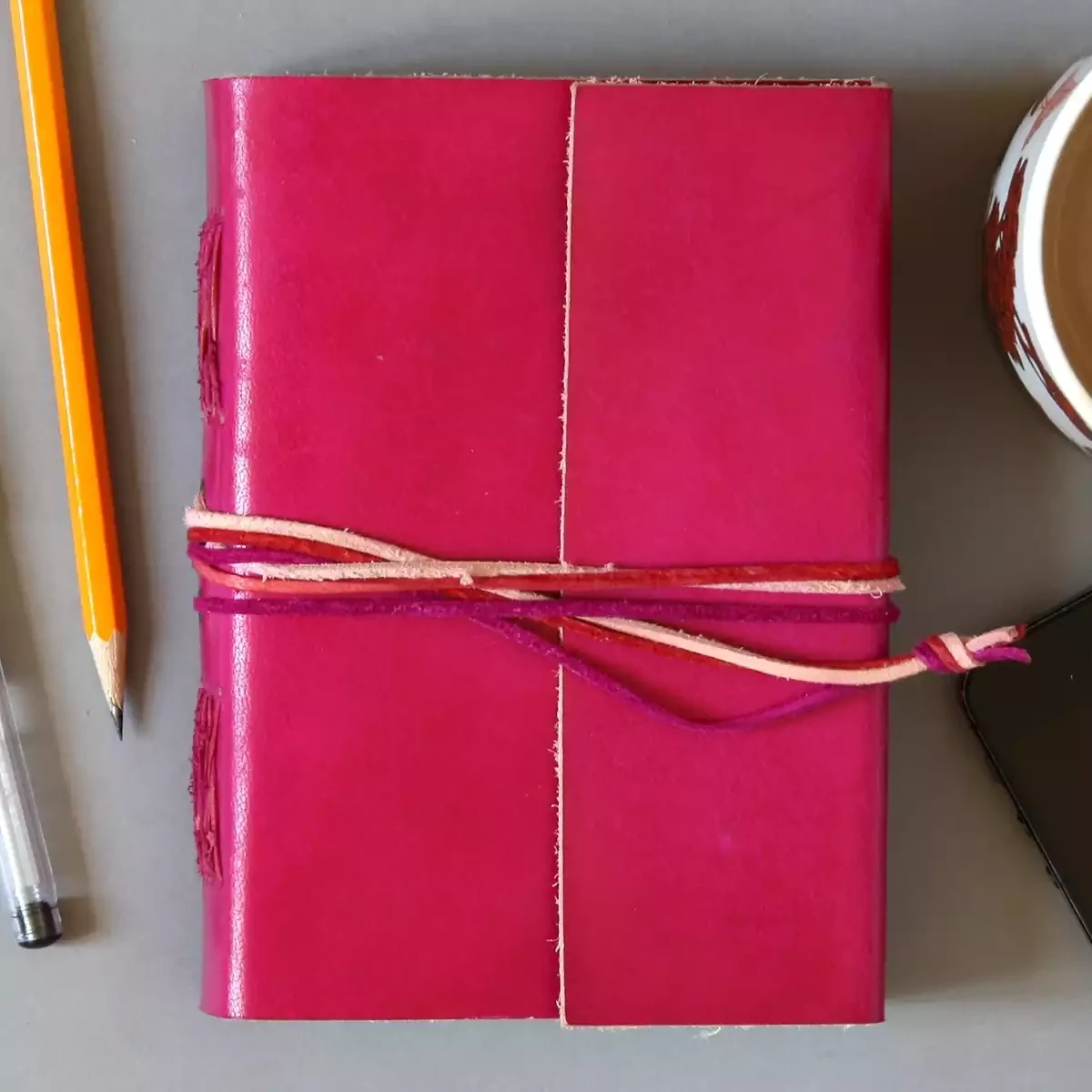 Three String Leather Journal - Cerise by Paper High