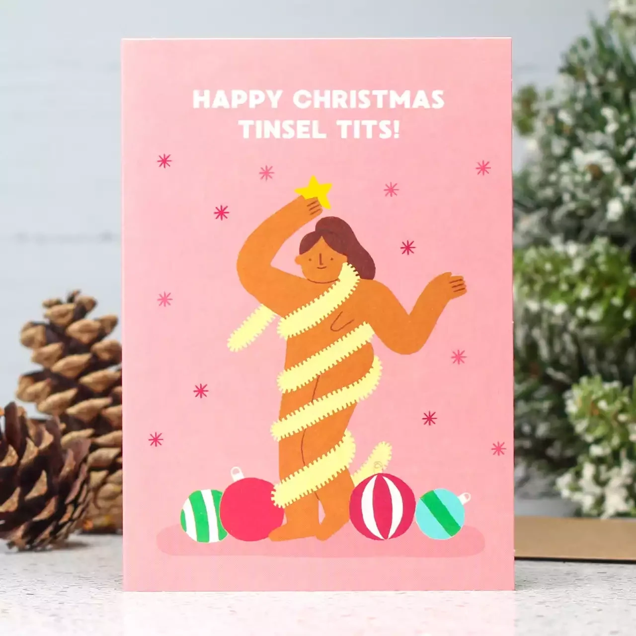 Tinsel Tits Christmas Card by Stormy Knight