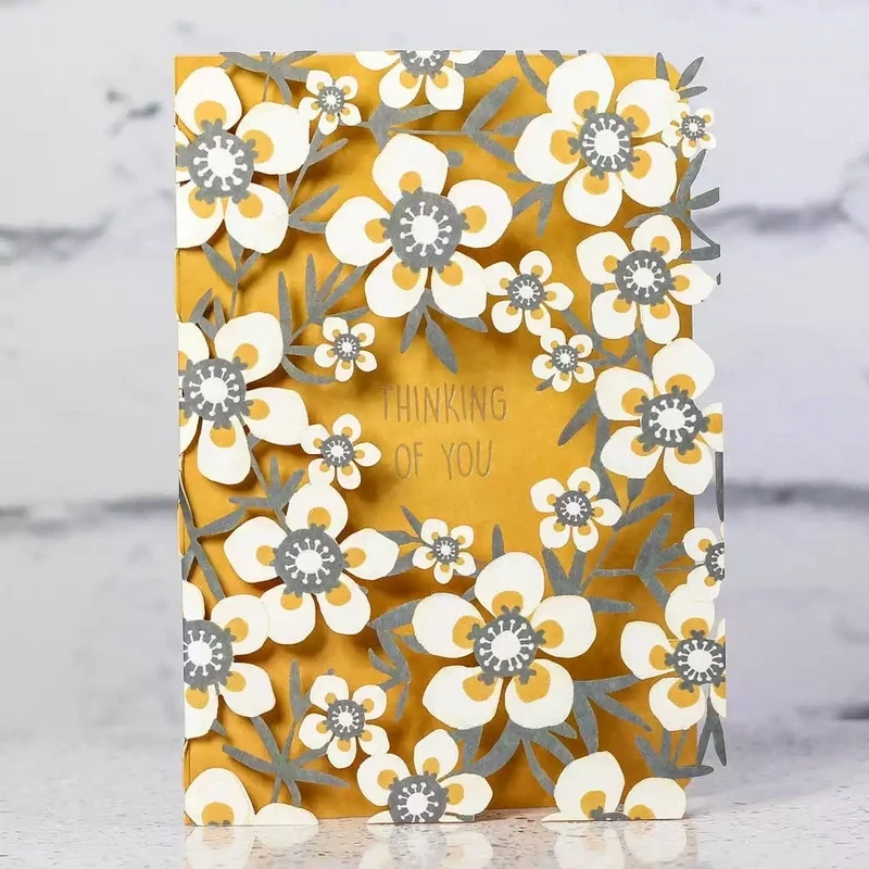 Thinking of You White Flowers Laser-cut Greetings Card by Alljoy