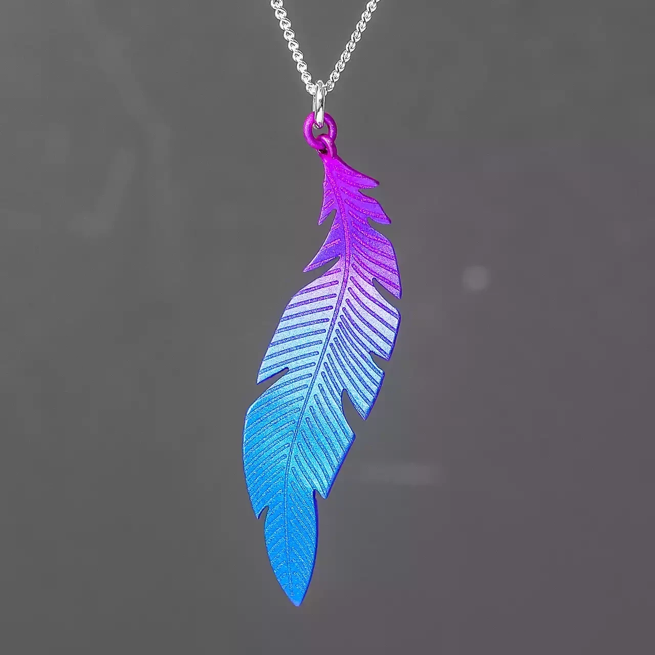 Titanium Curved Feather Pendant - Medium - Purple by Prism Design