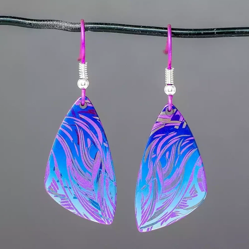 Titanium Curved Oil on Water Drop Earrings - Pink by Prism Designs