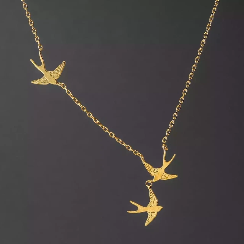 Three Swallows Gold Plated Silver Necklace by Amanda Coleman