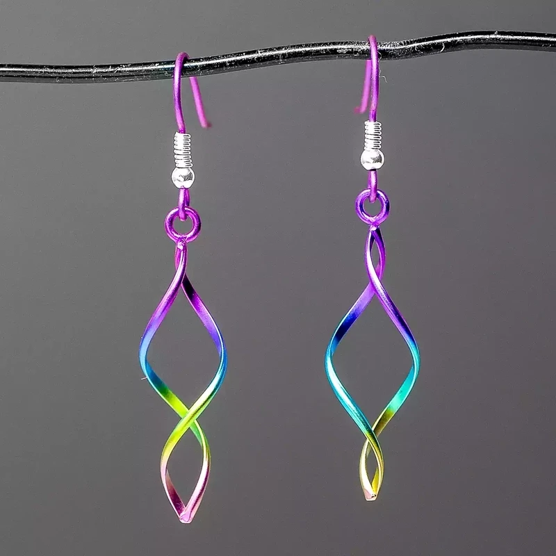 Titanium Double Ribbon Drop Earrings - Small - Rainbow by Prism Design