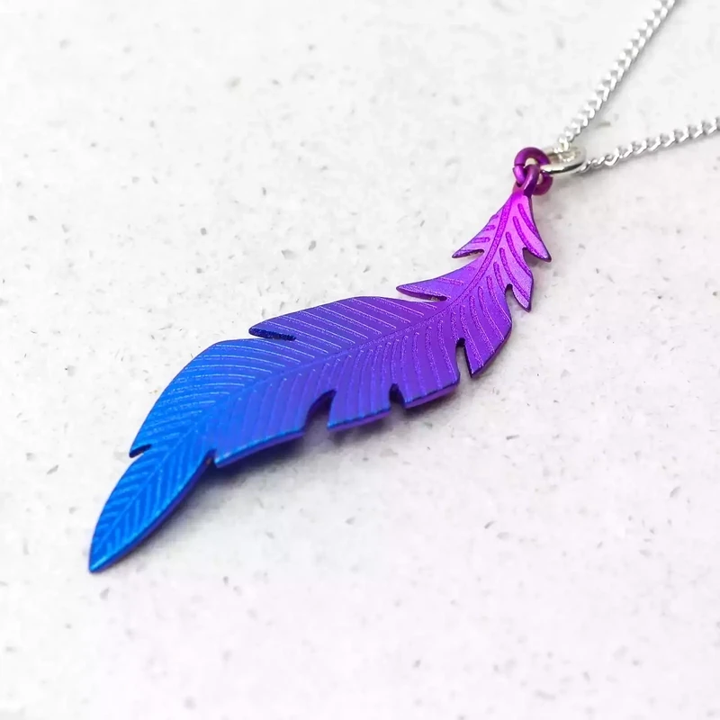 Titanium Curved Feather Pendant - Medium - Purple by Prism Design