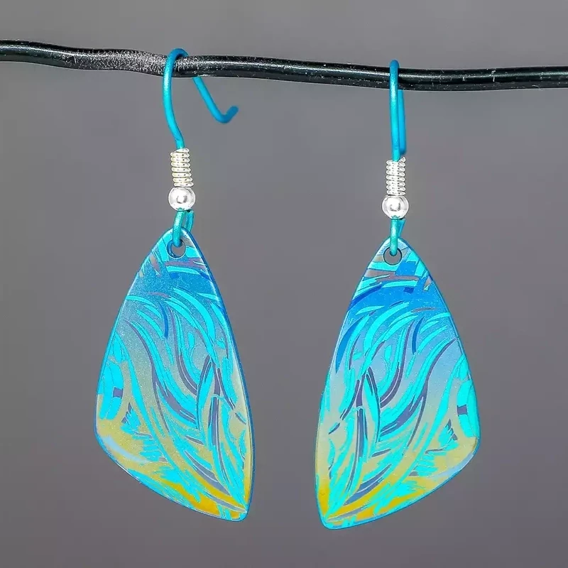 Titanium Curved Oil on Water Drop Earrings - Green by Prism Designs