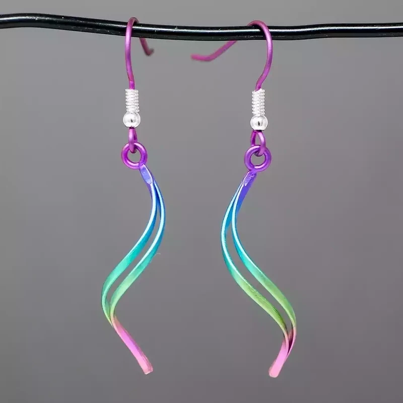 Titanium Double Twist Drop Earrings - Rainbow by Prism