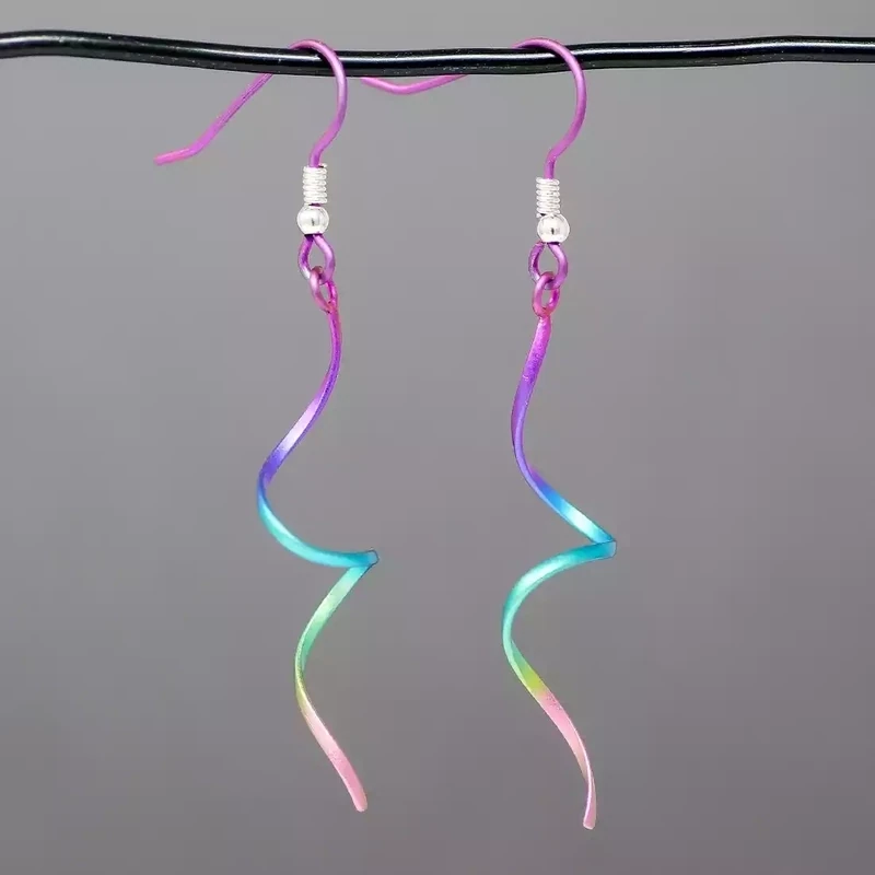Titanium Single Ribbon Drop Earrings - Rainbow by Prism Design