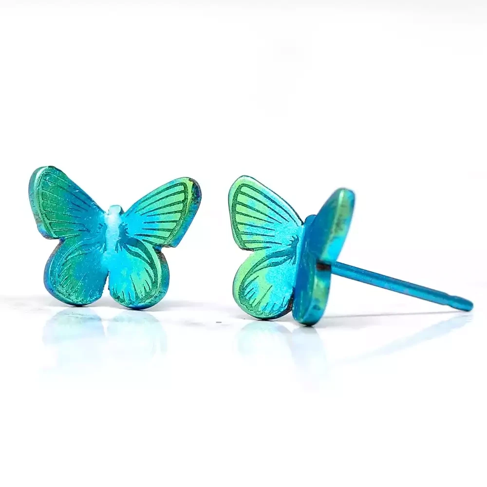Titanium Butterfly Studs - Small - Green by Prism Design