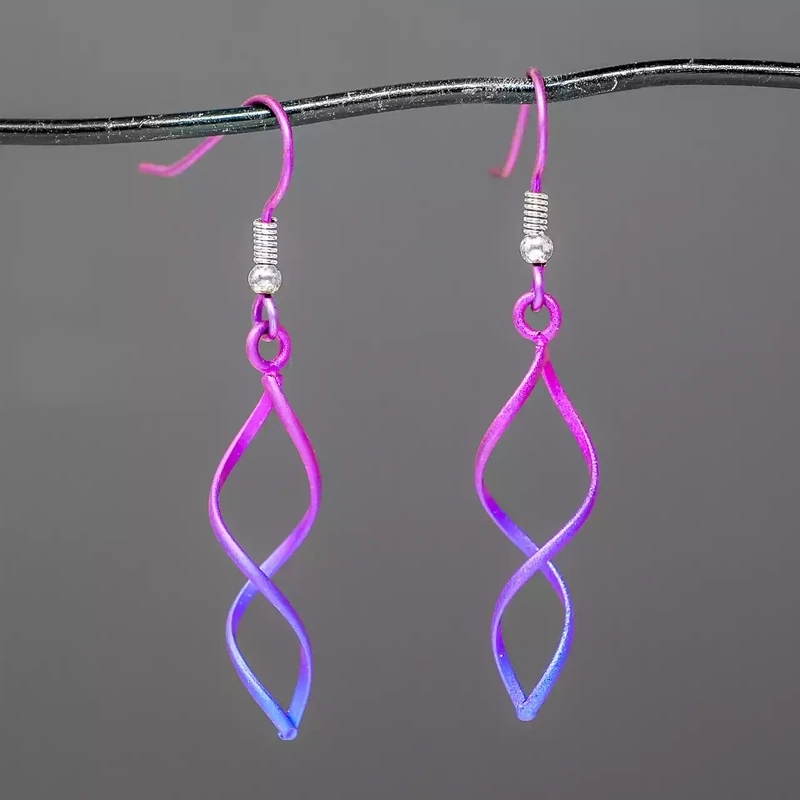 Titanium Double Ribbon Drop Earrings - Small - Pink by Prism Design
