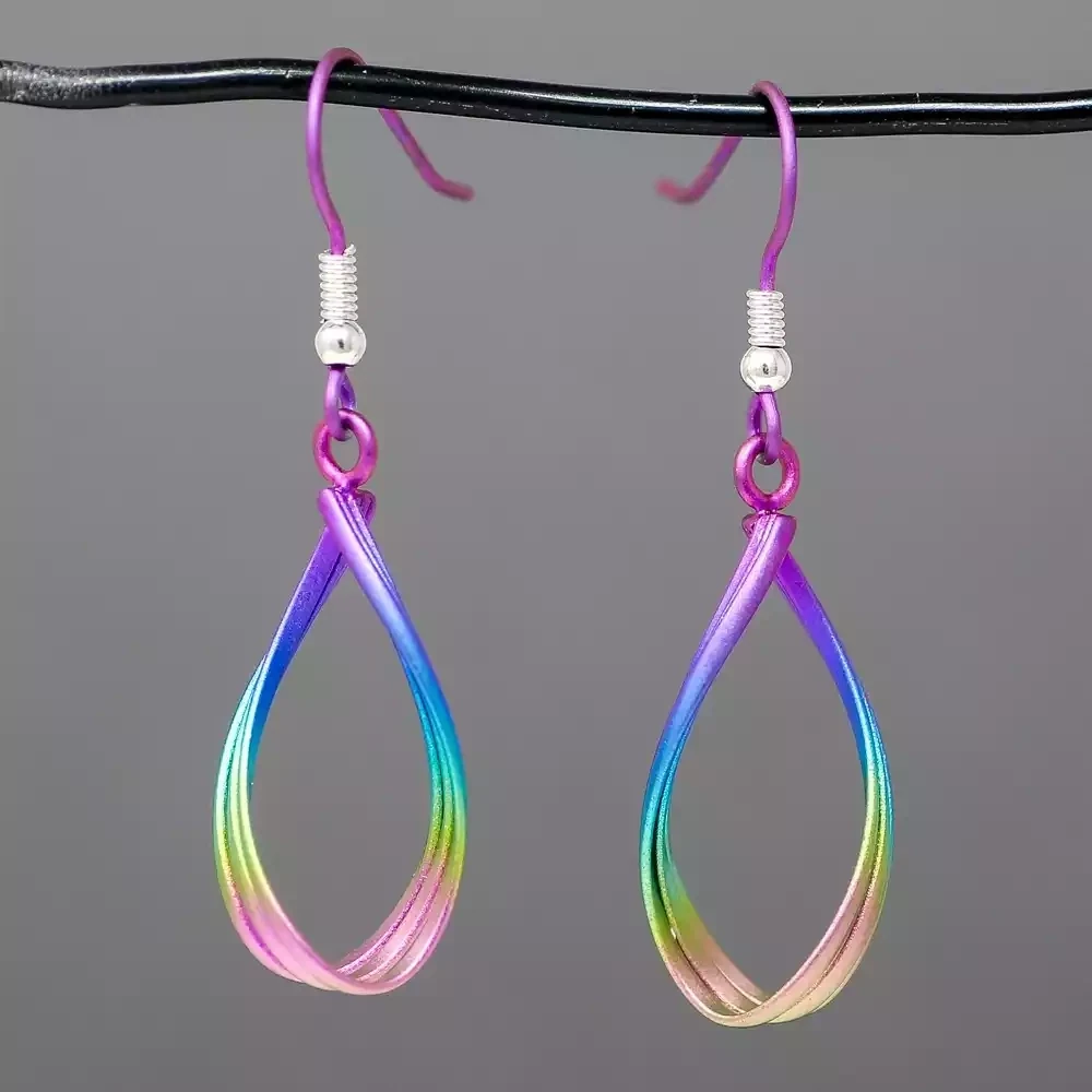Titanium Teardrop Ribbon Drop Earrings - Rainbow by Prism