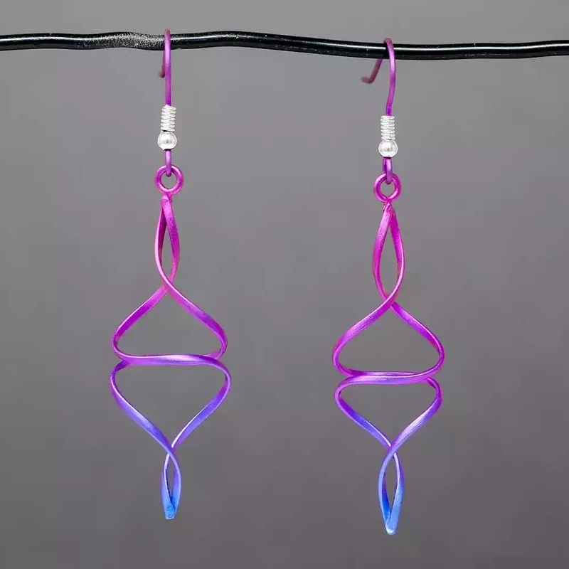 Titanium Double Ribbon Drop Earrings - Medium - Pink by Prism Design