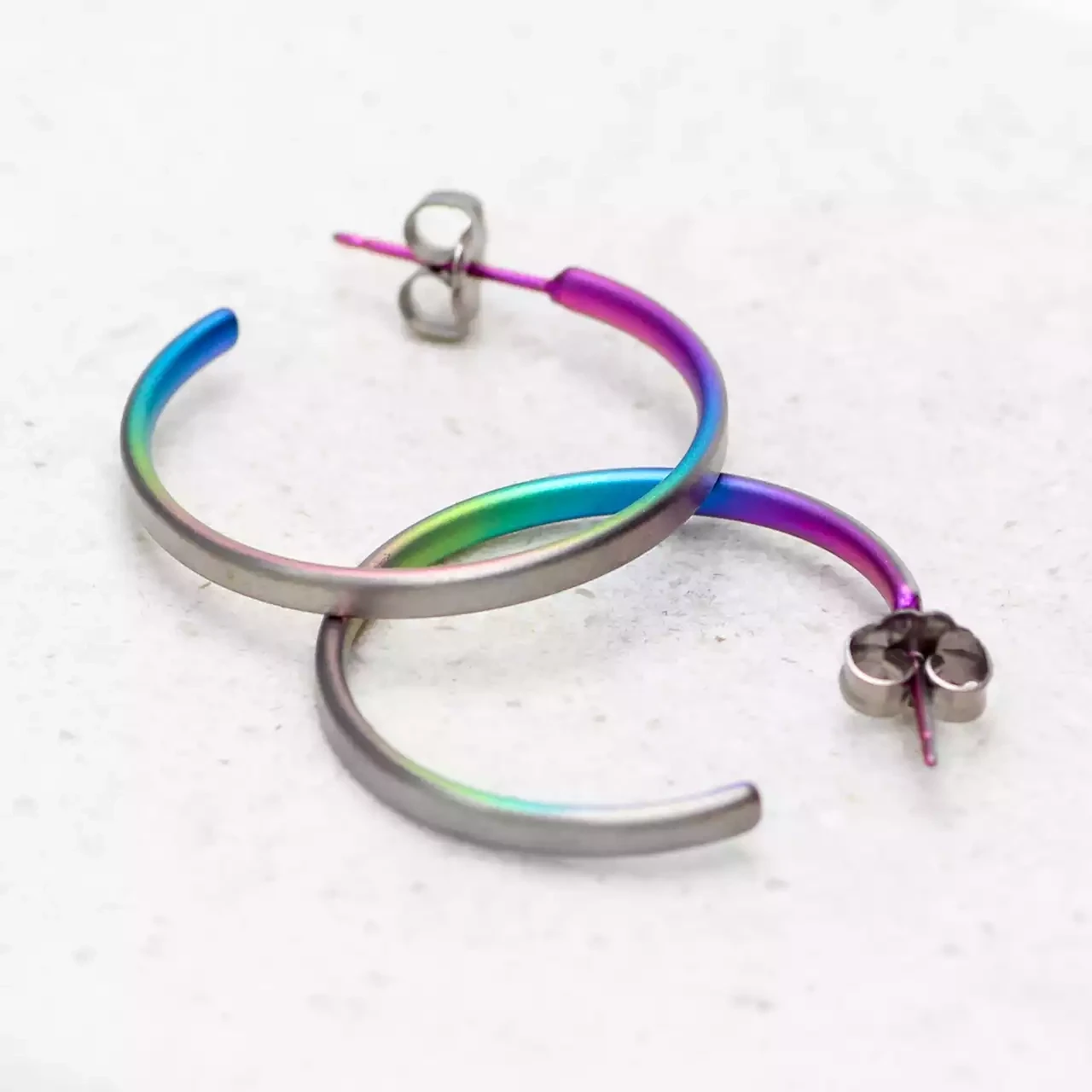 Titanium Matt Hoop Earrings - Medium - Rainbow by Prism Design