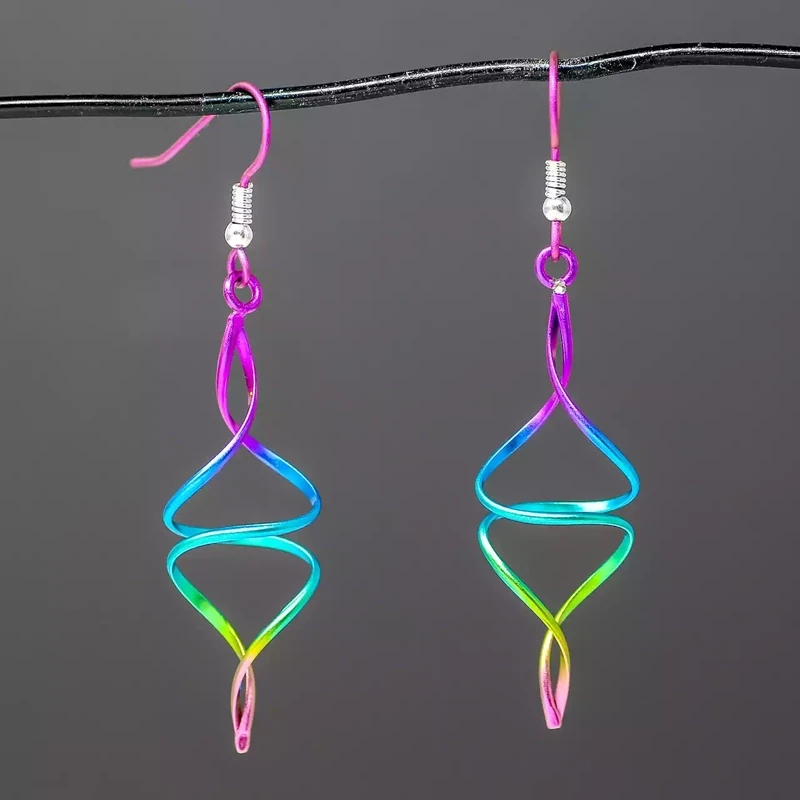 Titanium Double Ribbon Drop Earrings - Medium - Rainbow by Prism Design